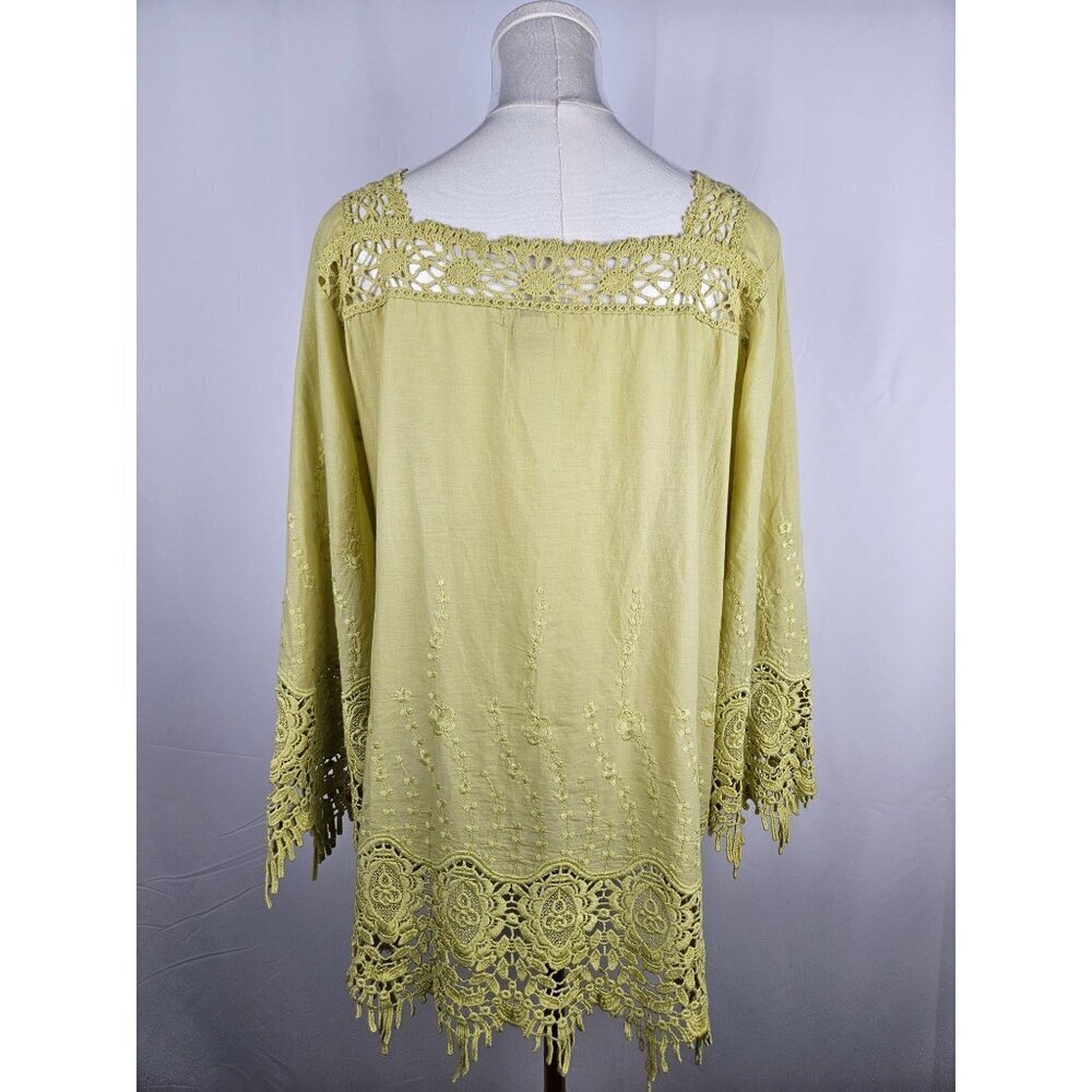 Sundance Crochet Embroidery Tunic Top Medium Green Boho Feminine Romantic - Picture 4 of 10
